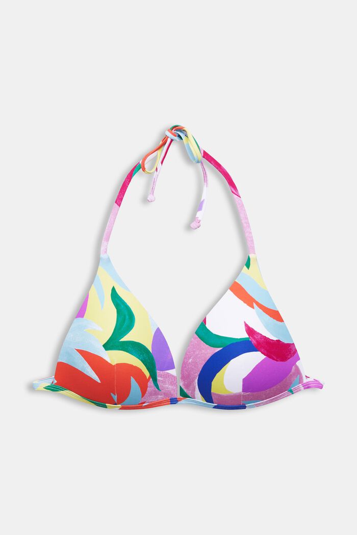 Recycled: bikini top with colourful pattern, VIOLET, overview