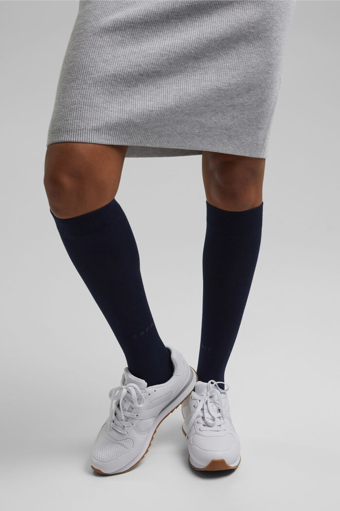 Knee-high socks made of blended cotton, MARINE, detail image number 0
