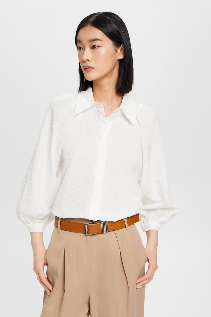 Seersucker blouse with puffy sleeves, OFF WHITE, detail image number 0