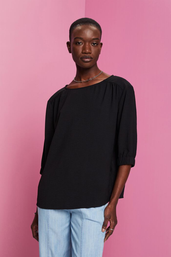 Crepe blouse with elasticated sleeve cuffs, BLACK, detail image number 0