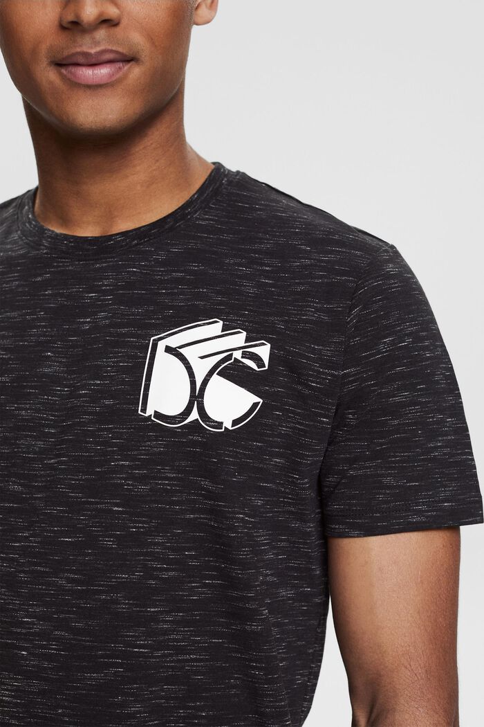 Melange jersey T-shirt with a 3D logo print, BLACK, detail image number 1