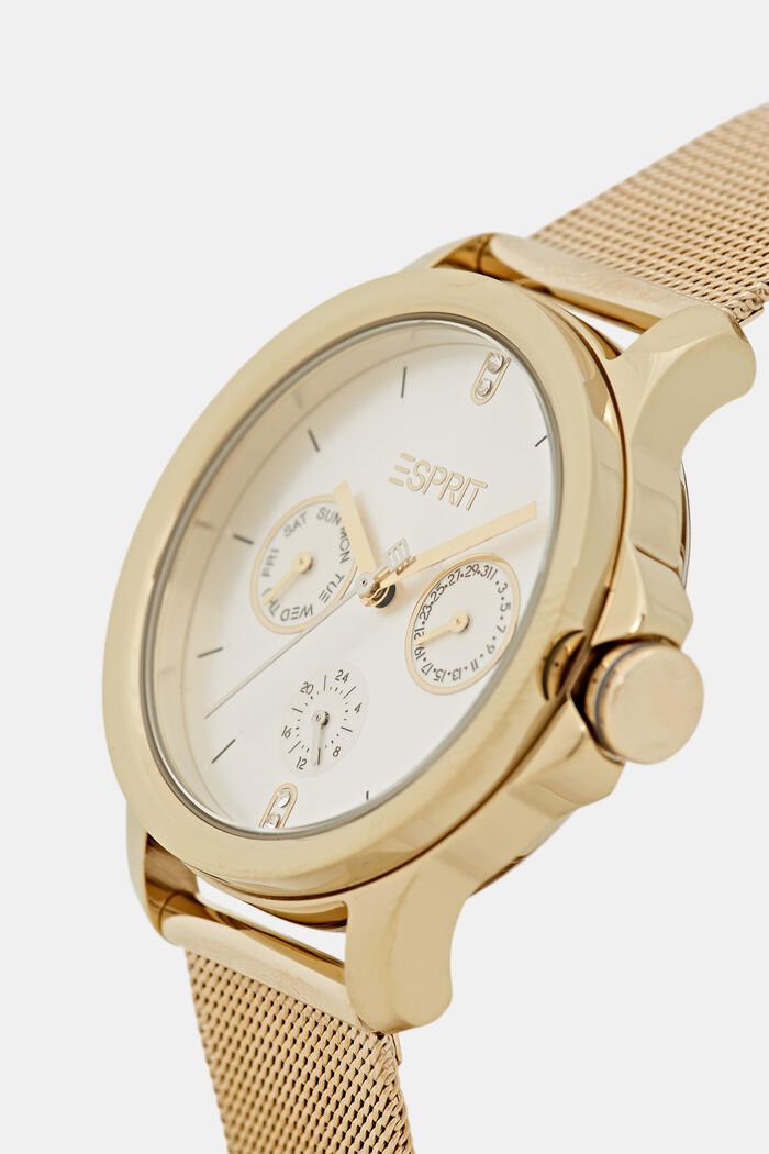 Multi-functional watch with a mesh strap, GOLD, detail image number 1