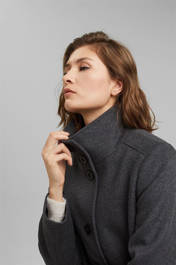 Made of blended wool: Coat with a stand-up collar, ANTHRACITE, detail image number 7