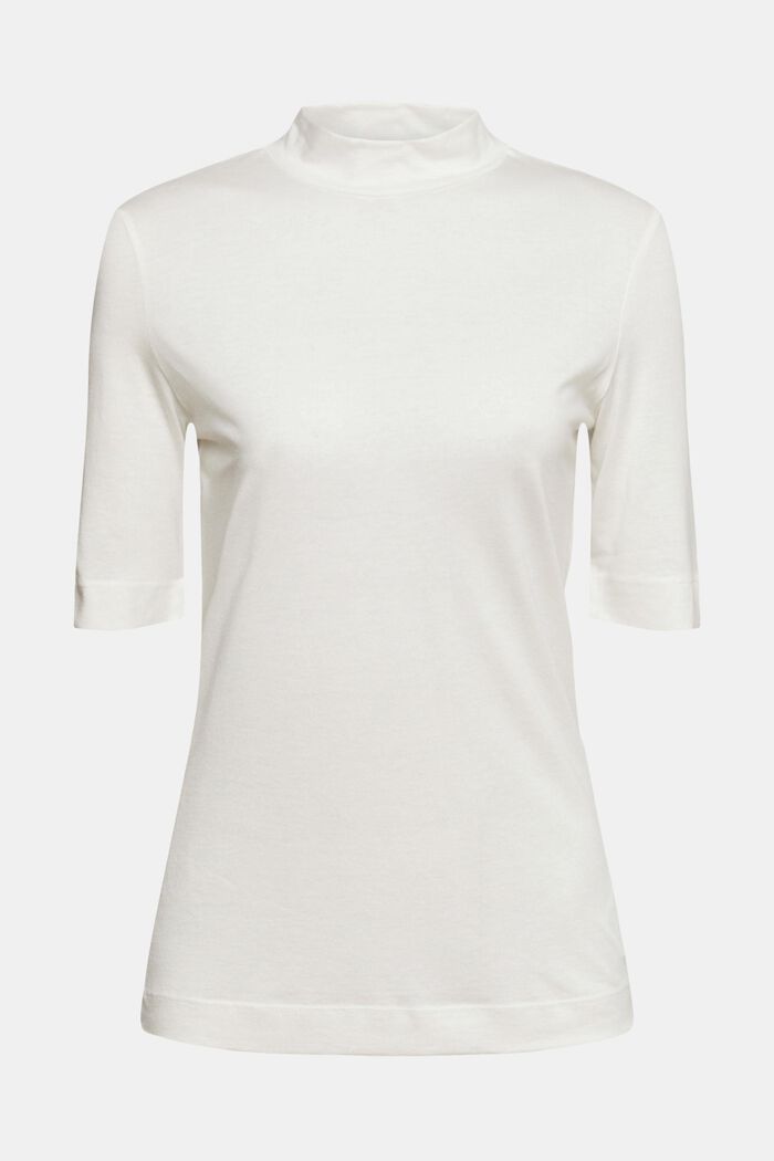 With TENCEL™: T-shirt with band collar, OFF WHITE, detail image number 6