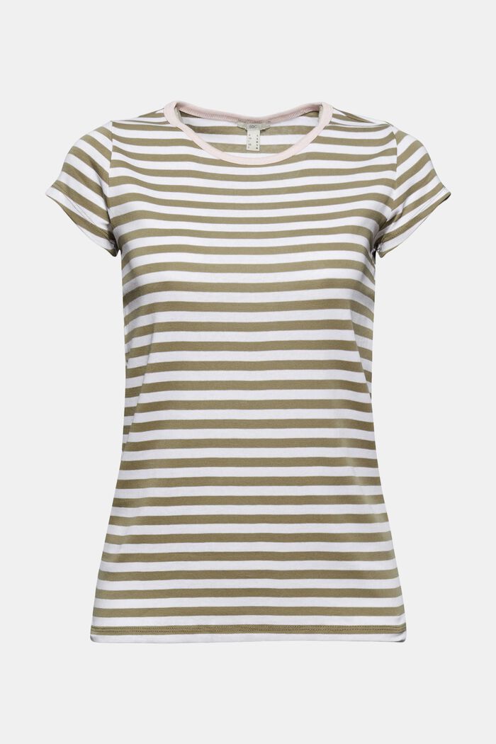 T-shirt with a striped pattern, organic cotton, LIGHT KHAKI, detail image number 7