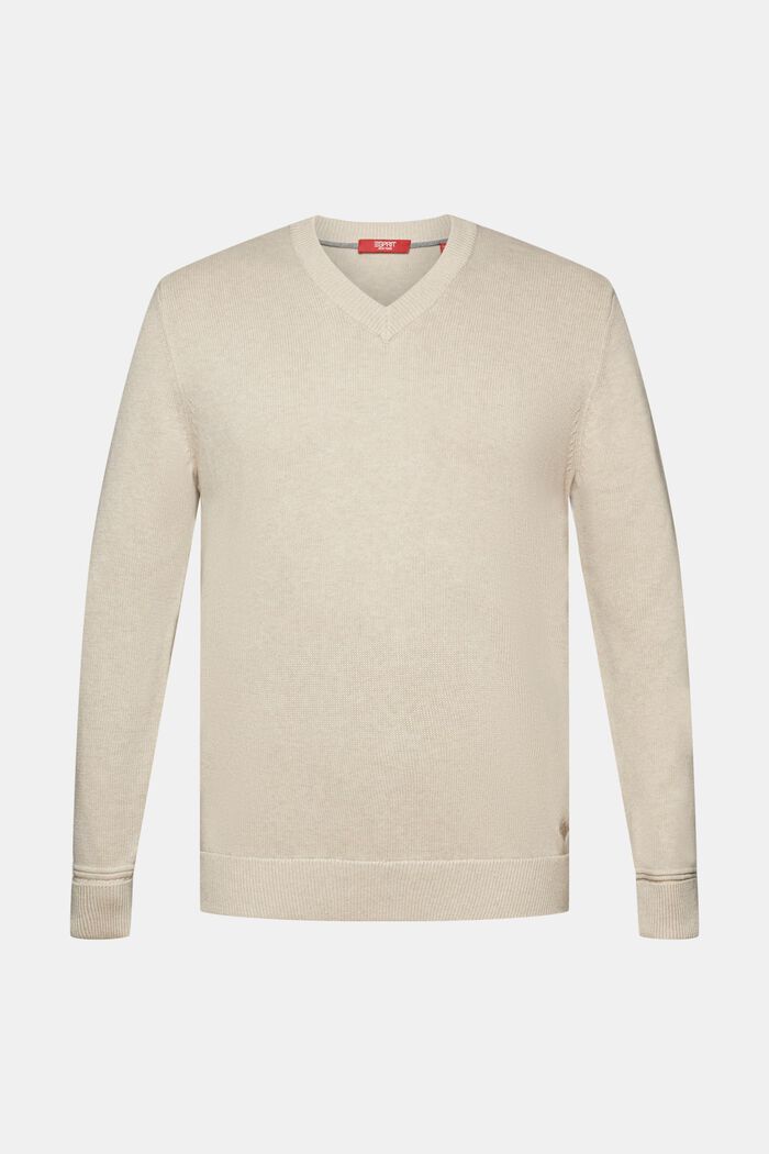 Cotton V-Neck Sweater, SAND, detail image number 5