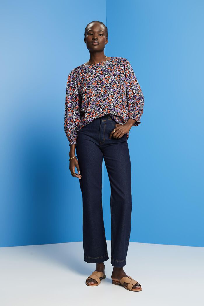 Floral blouse with 3/4 sleeves, NAVY BLUE, detail image number 5