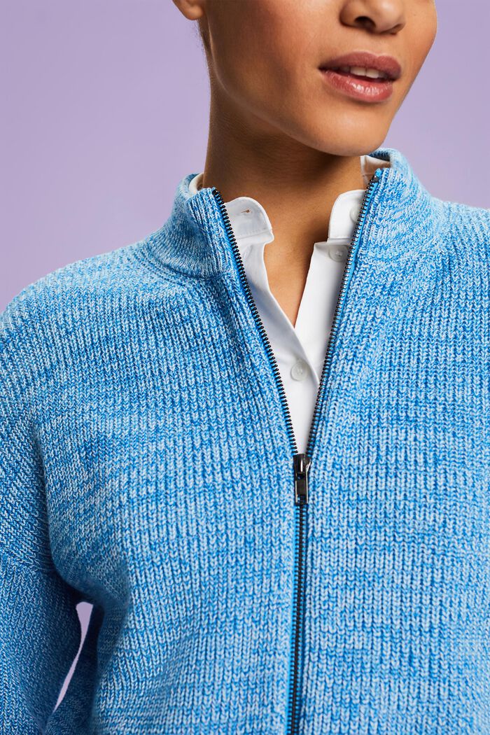 Marled Knit Zip-Up Cardigan, PASTEL BLUE, detail image number 3