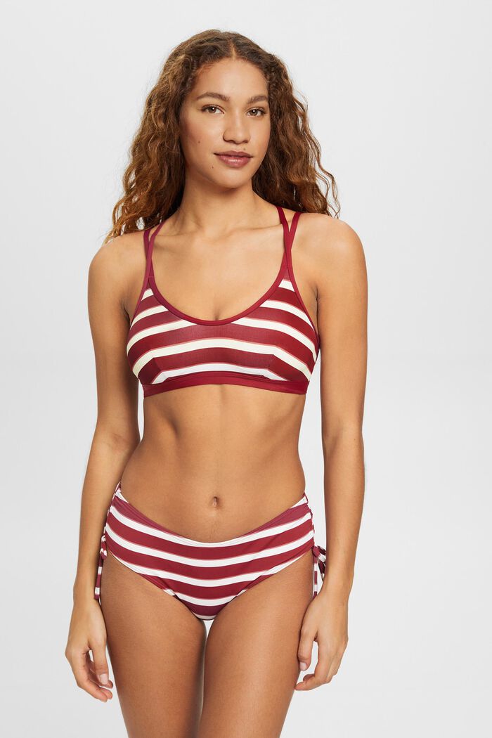 Padded bikini top with stripes & crossover straps, DARK RED, detail image number 0