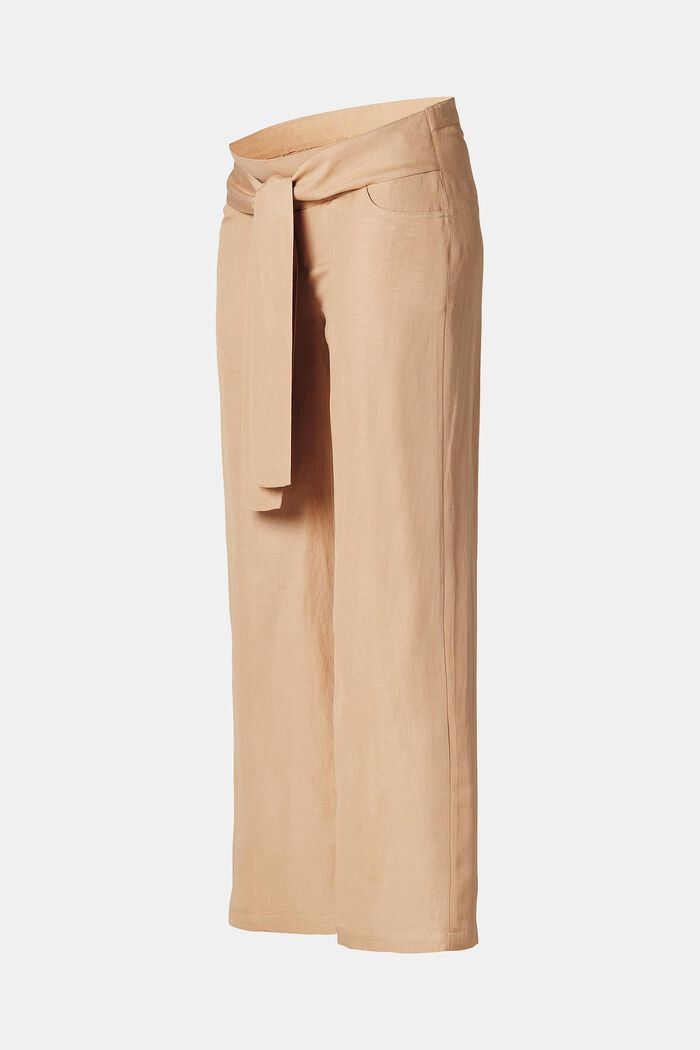 Linen blend: trousers with under-bump waistband, SAND, overview