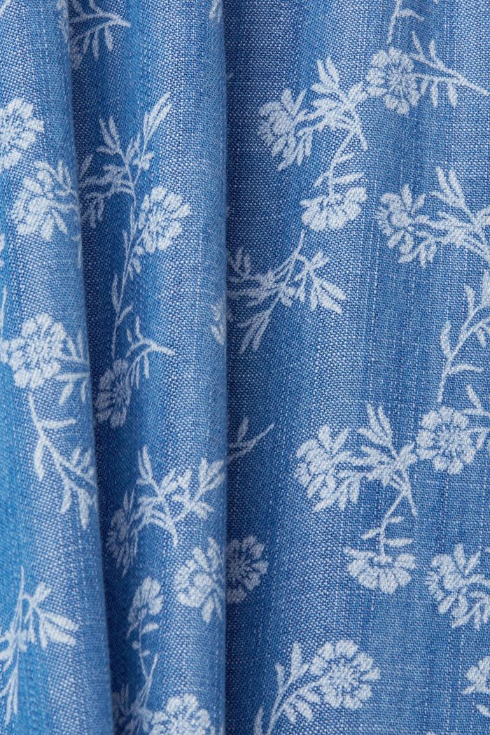 Denim mini dress with floral print, BLUE MEDIUM WASHED, detail image number 4