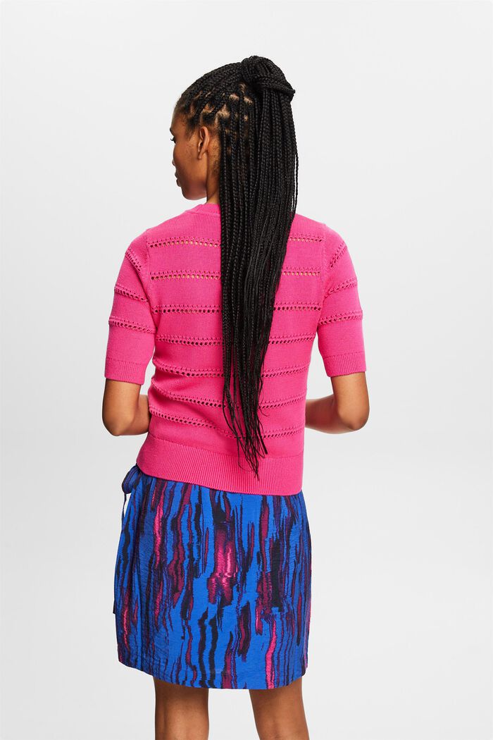 Pointelle Short-Sleeve Sweater, PINK FUCHSIA, detail image number 3