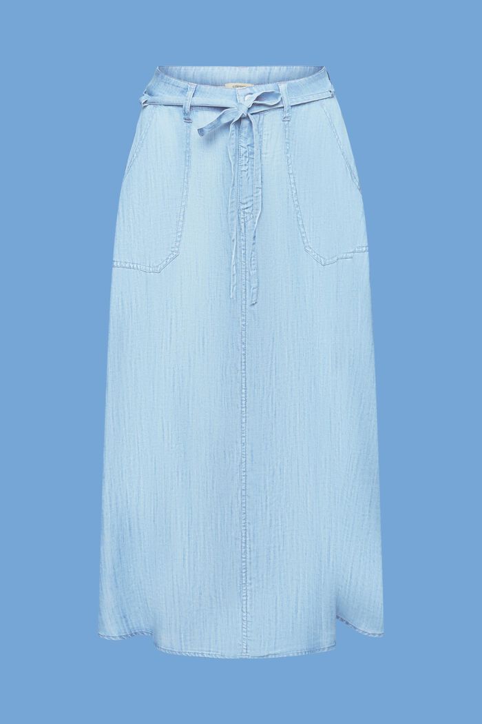 Made of TENCEL™: Denim-look midi skirt, BLUE LIGHT WASHED, detail image number 7