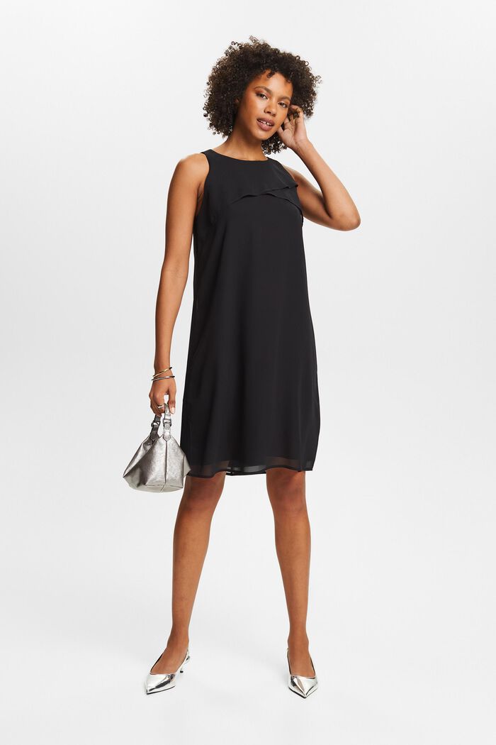 Sleeveless Crêpe Chiffon Mini Dress, BLACK, detail image number 1