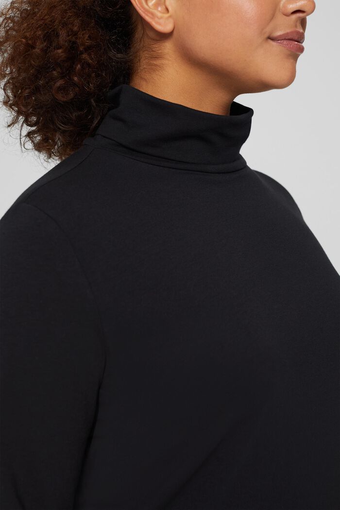 CURVY long sleeve polo neck top, organic cotton, BLACK, detail image number 2