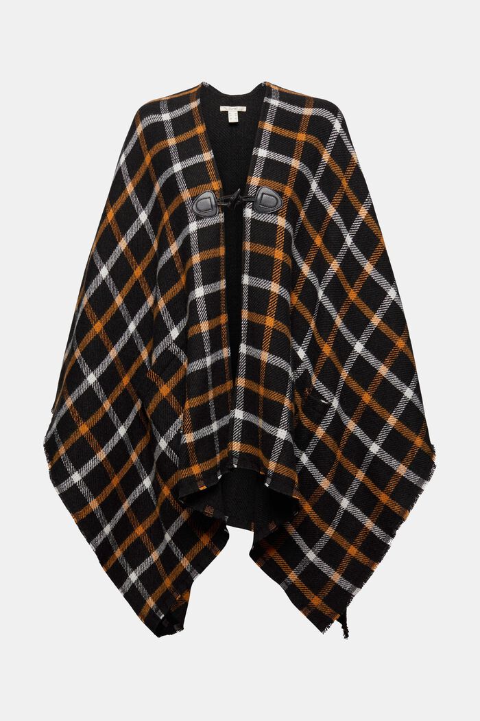 Checked poncho with a toggle fastener, BLACK, detail image number 0