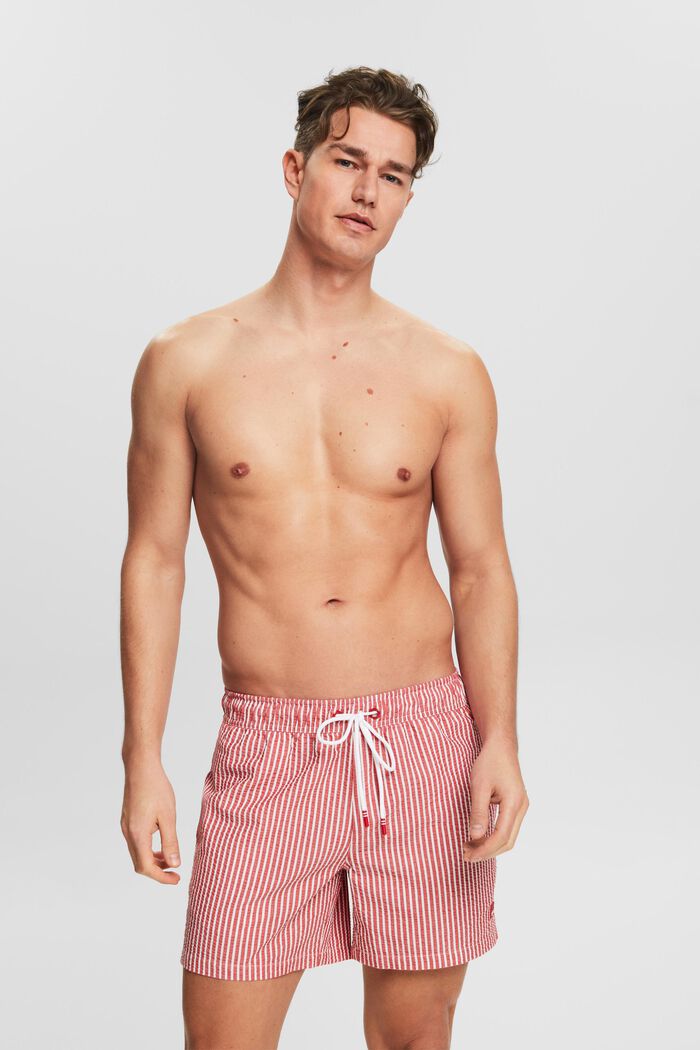 Striped Textured Swimming Shorts, DARK RED, detail image number 0