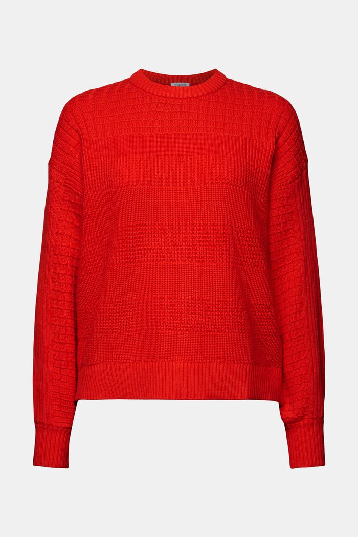 Structured Round Neck Sweater, RED, detail image number 6