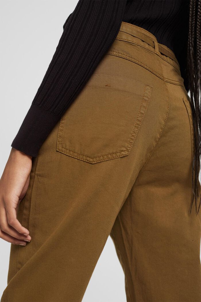 Waist pleat trousers with a belt, pima cotton, KHAKI GREEN, detail image number 5