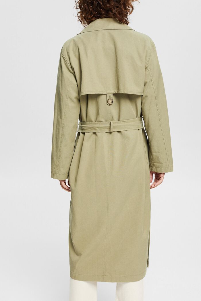 Long trench coat with tie-around belt, LIGHT KHAKI, detail image number 3