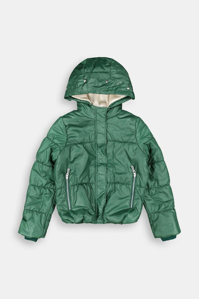 Quilted jacket with a hood and fleece lining, FOREST, detail image number 0