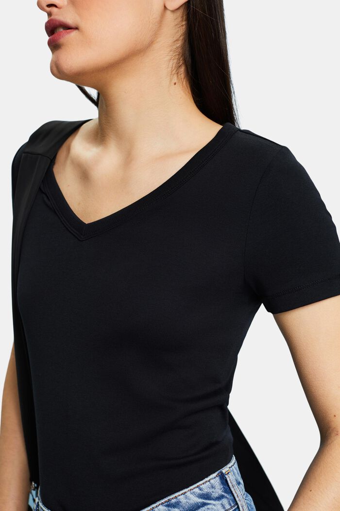 V-Neck Cotton T-Shirt, BLACK, detail image number 3
