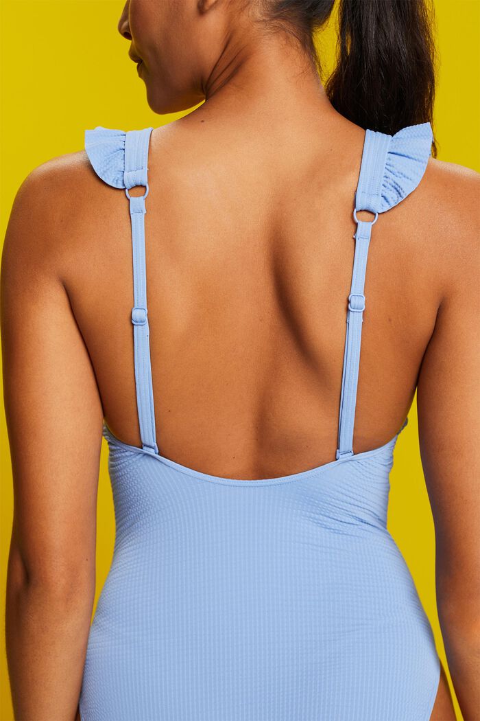 Recycled: Padded swimsuit with ruffles, LIGHT BLUE LAVENDER, detail image number 3