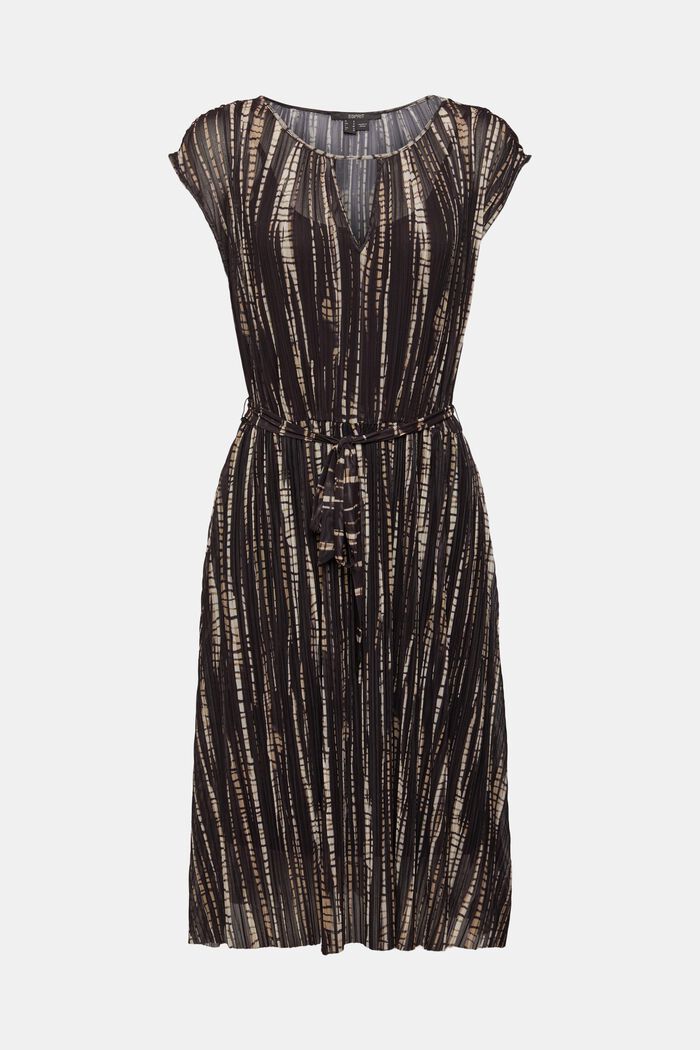 Patterned pleated mesh dress, ANTHRACITE, overview