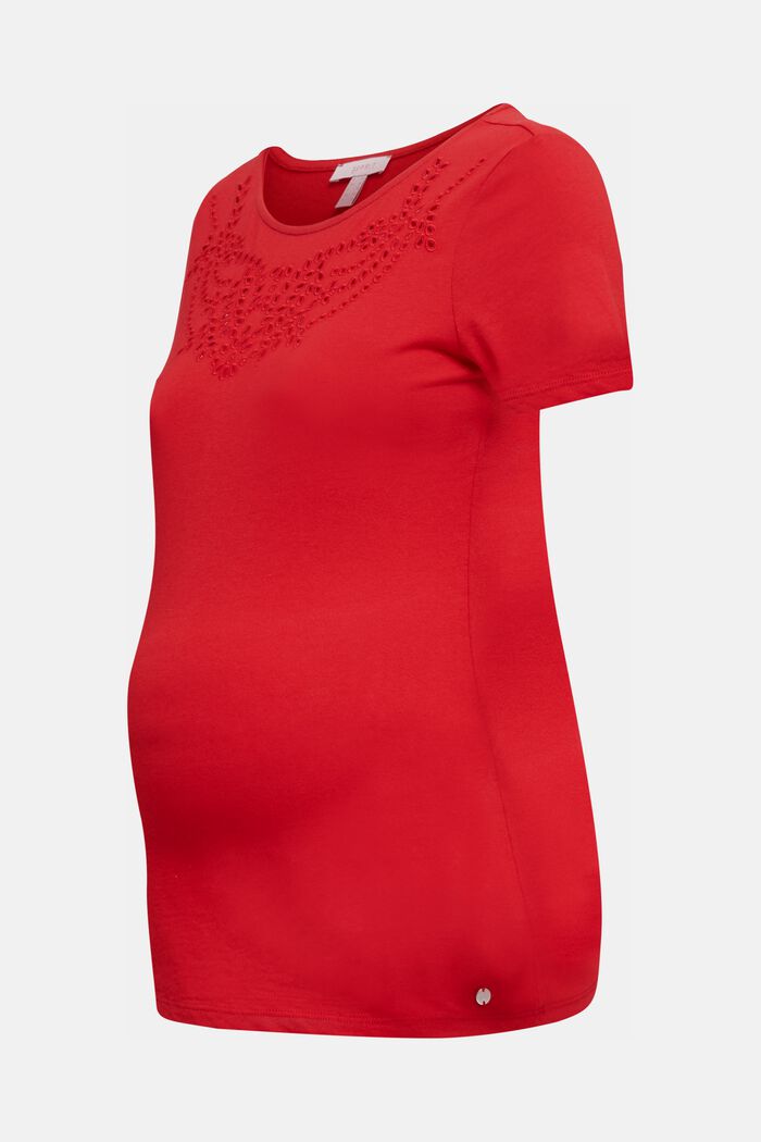 T-shirt with broderie anglaise, RED, overview