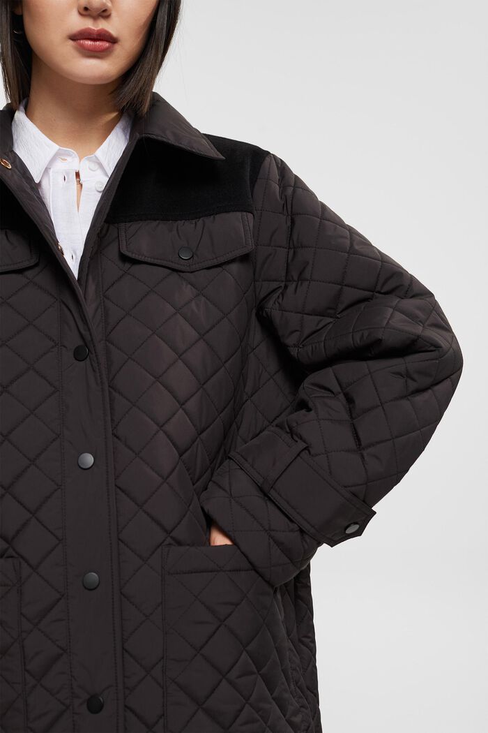 Long quilted coat, BLACK, detail image number 0