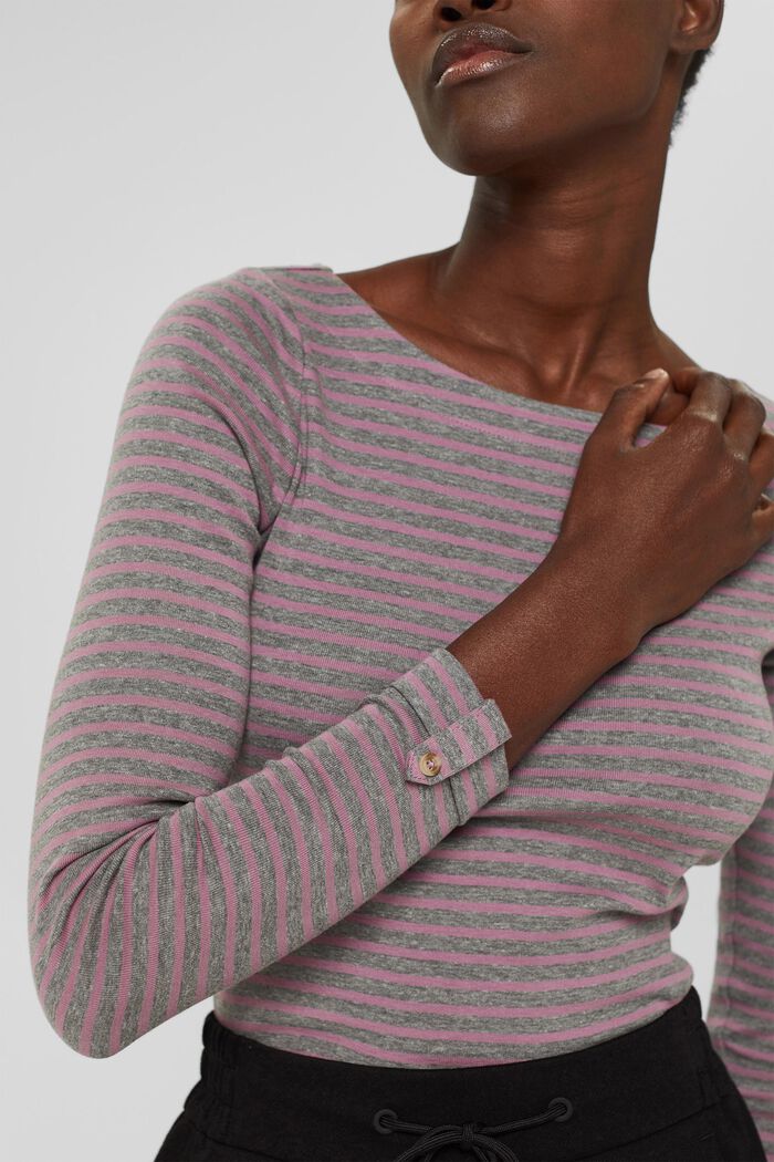 Striped long sleeve top made of organic blended cotton, MAUVE, detail image number 2