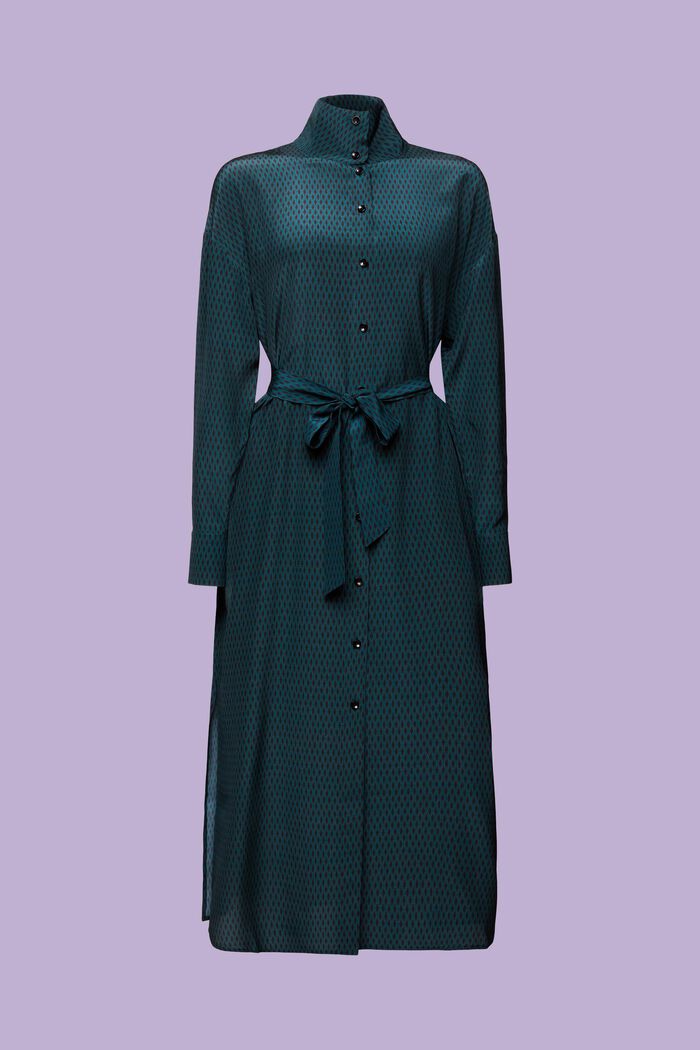 Silk Shirt Dress, EMERALD GREEN, detail image number 6