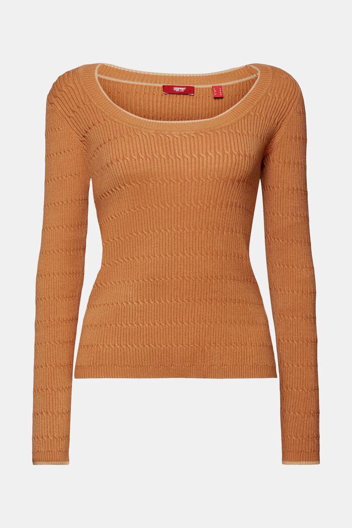 Fitted cable knit jumper, CARAMEL, detail image number 6