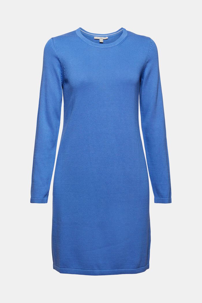 Basic knitted dress in an organic cotton blend, BRIGHT BLUE, detail image number 0