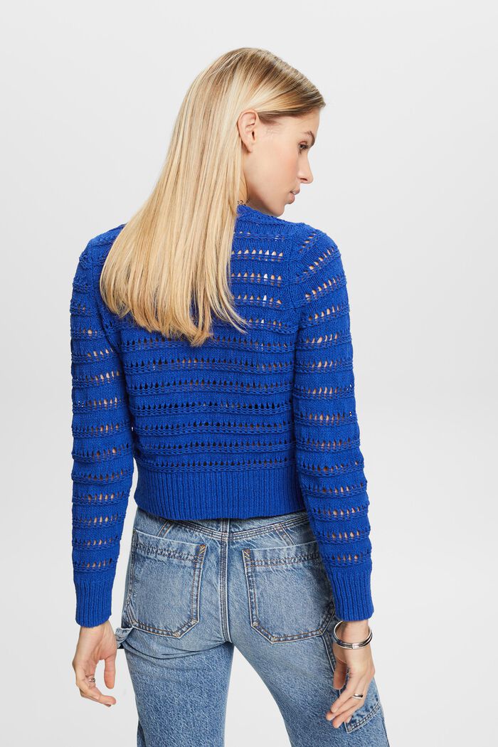 Open-Knit Sweater Cardigan, BRIGHT BLUE, detail image number 2