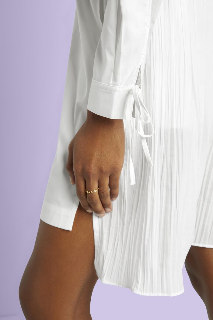 Crinkled Midi Shirt Dress, WHITE, detail image number 2