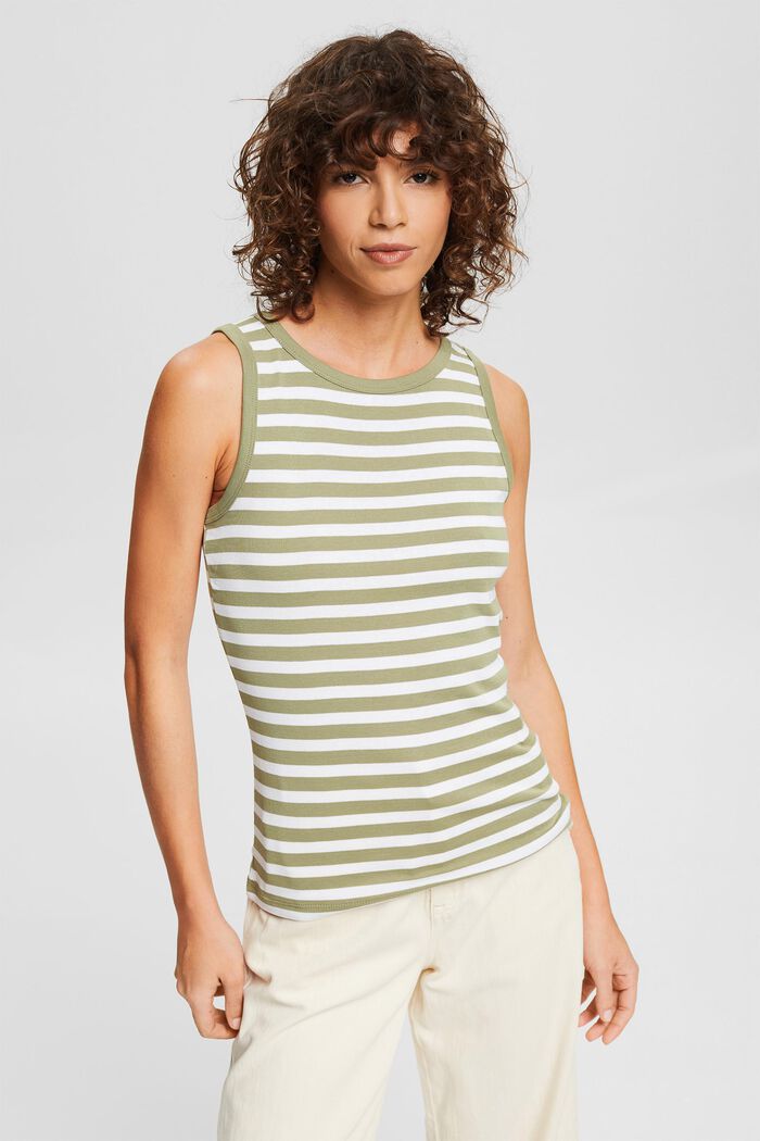 Sleeveless top with striped pattern, LIGHT KHAKI, detail image number 0