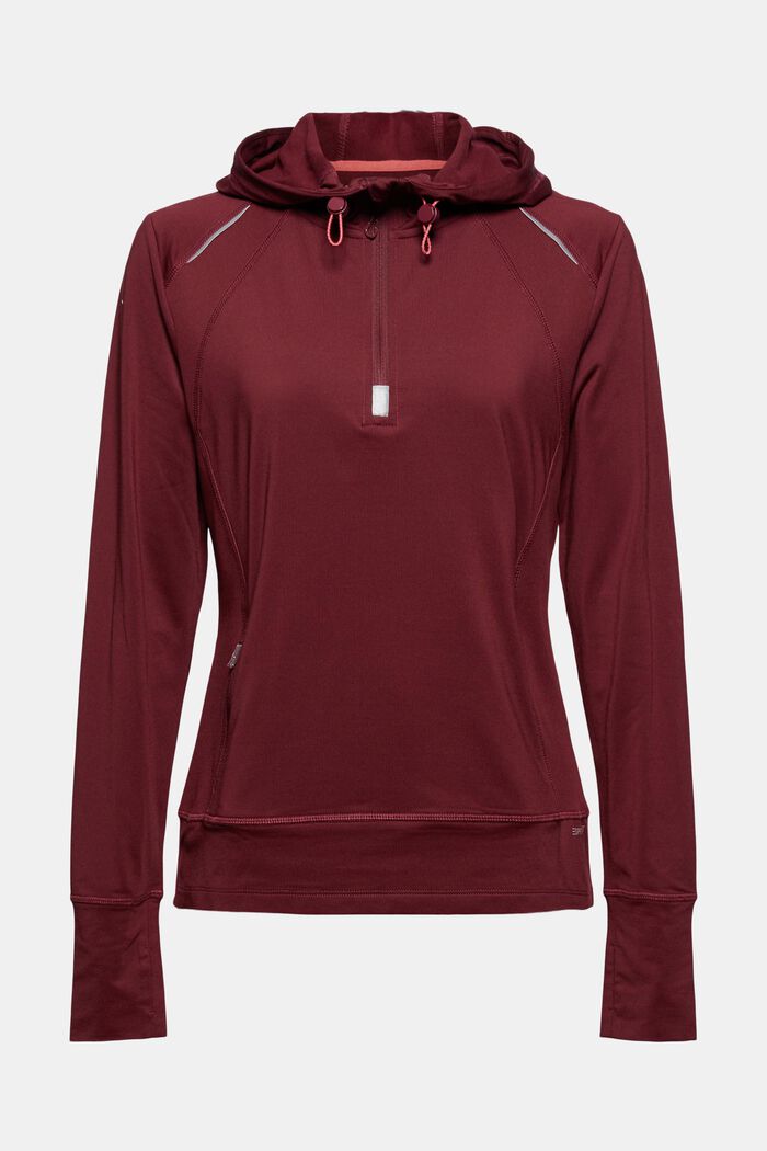 Made of recycled material: active sweatshirt with E-DRY, BORDEAUX RED, overview