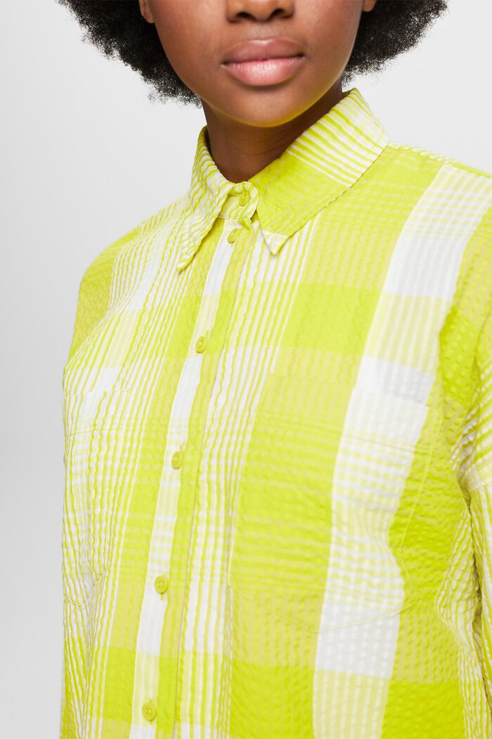 Printed Seersucker Button-Up Shirt, YELLOW, detail image number 3