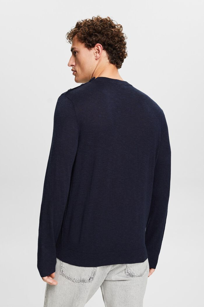 Cotton-Linen Crewneck Sweater, NAVY, detail image number 2