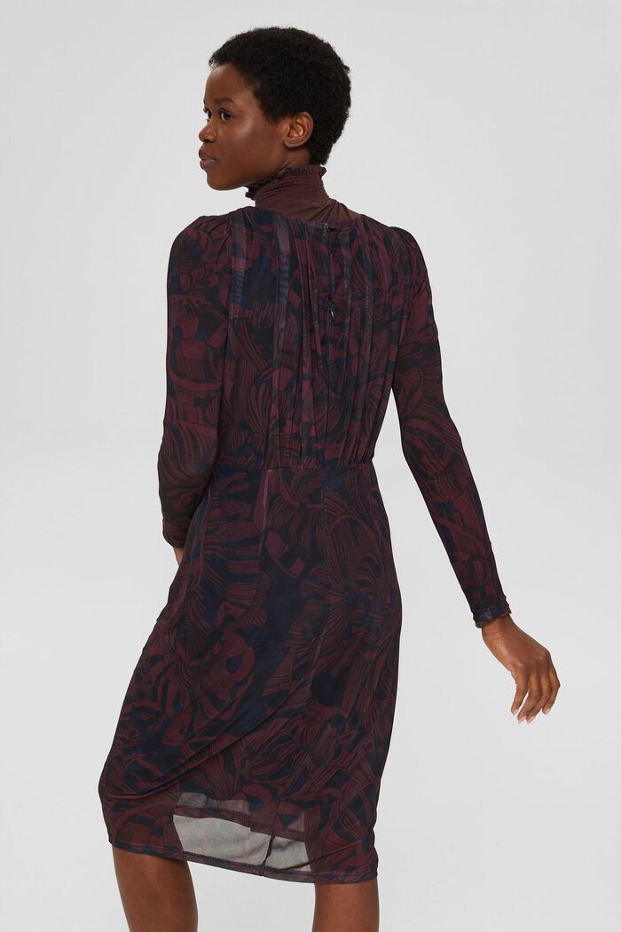 Gathered and printed mesh dress, BORDEAUX RED, detail image number 2