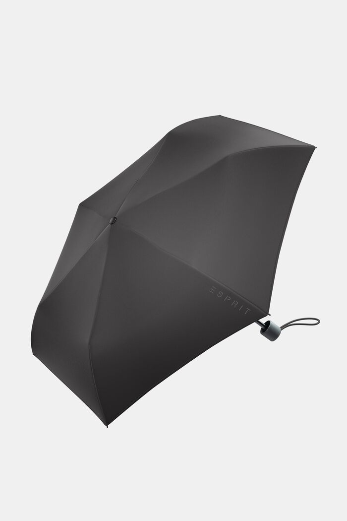 Pocket umbrella in black with logo print, ONE COLOR, detail image number 0