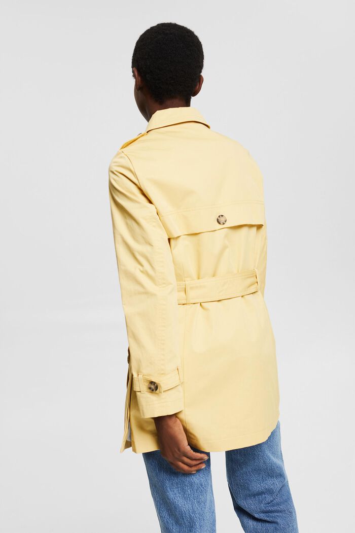 Short cotton trench coat, DUSTY YELLOW, detail image number 3