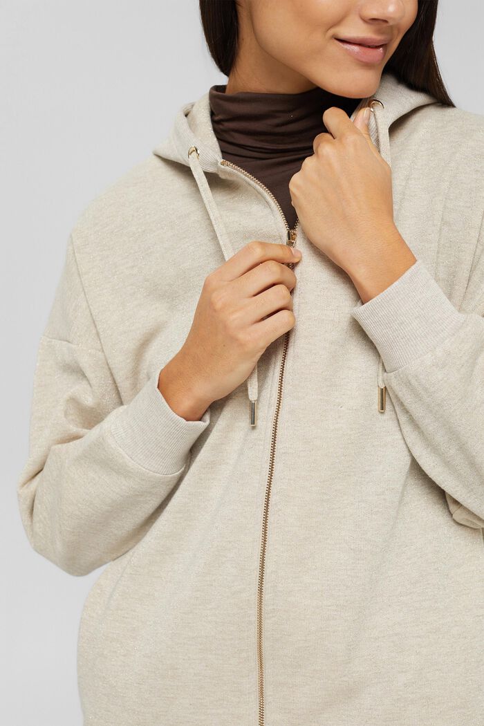 Zip-up hoodie with glitter, LIGHT TAUPE, detail image number 5