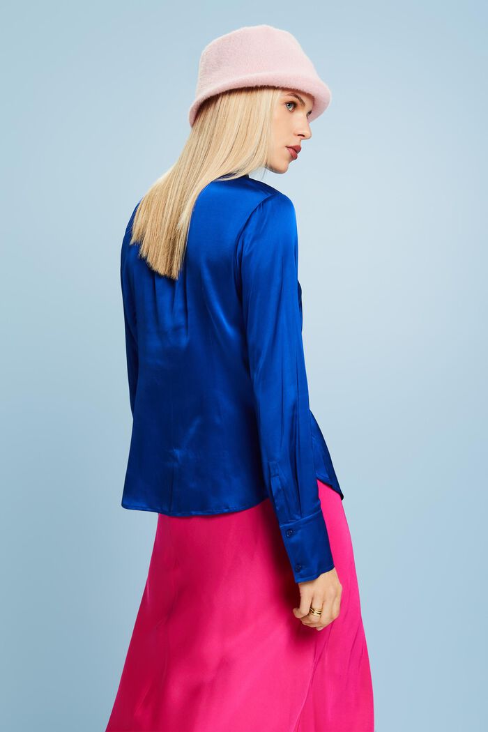 Satin Long Sleeve Blouse, BRIGHT BLUE, detail image number 2