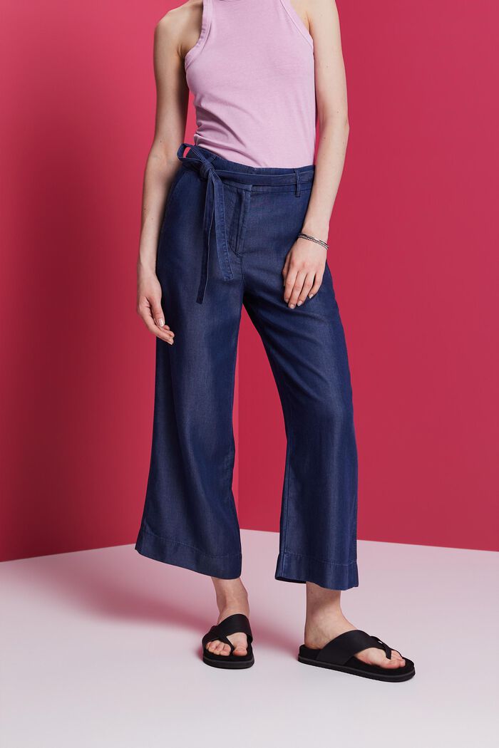 Cropped wide leg trousers, TENCEL™, BLUE DARK WASHED, detail image number 0
