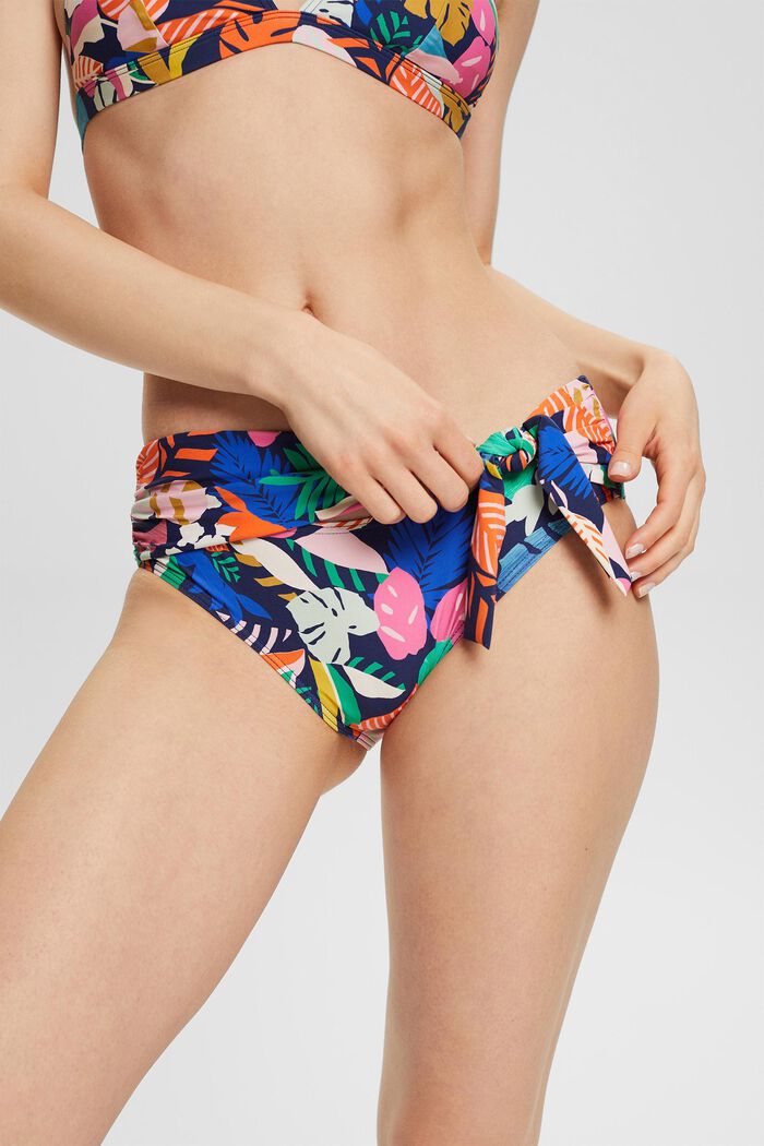 Bikini briefs with a colourful pattern and tie details, NAVY, detail image number 1