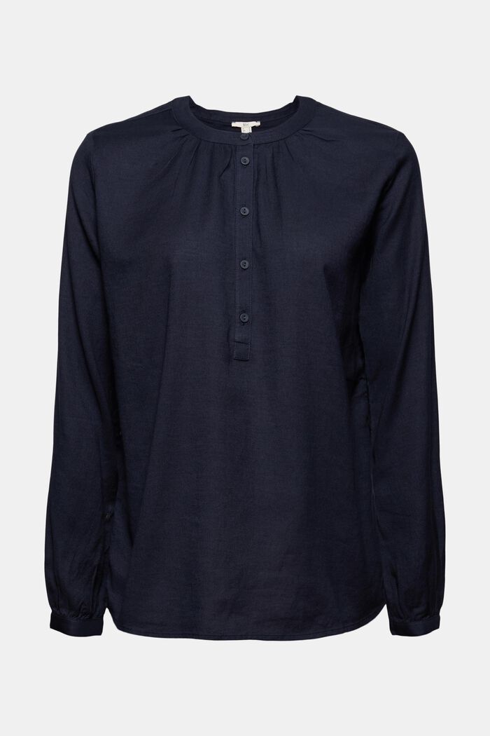 Henley blouse made of 100% cotton, NAVY, overview
