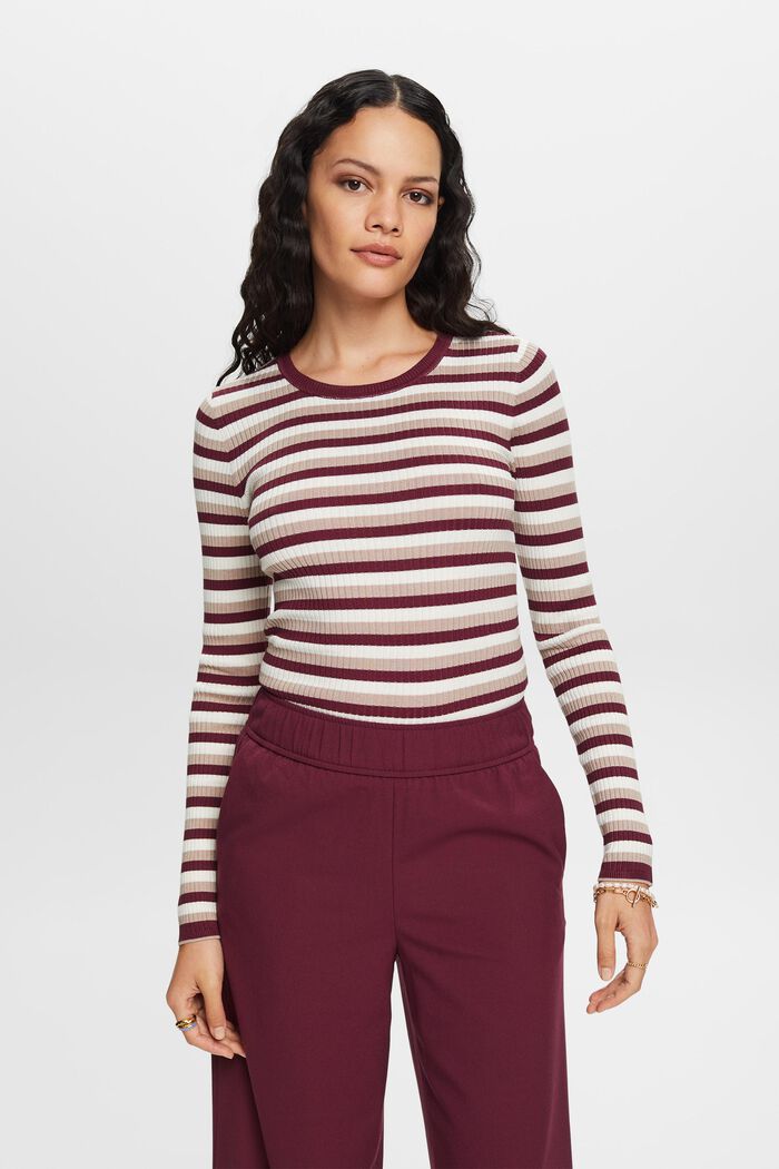 Striped Rib-Knit Top, NEW AUBERGINE, detail image number 1