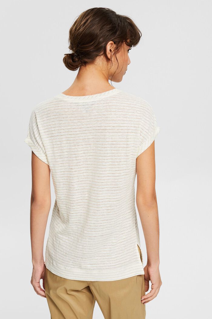 Made of linen: T-shirt with sparkly stripes, OFF WHITE, detail image number 3